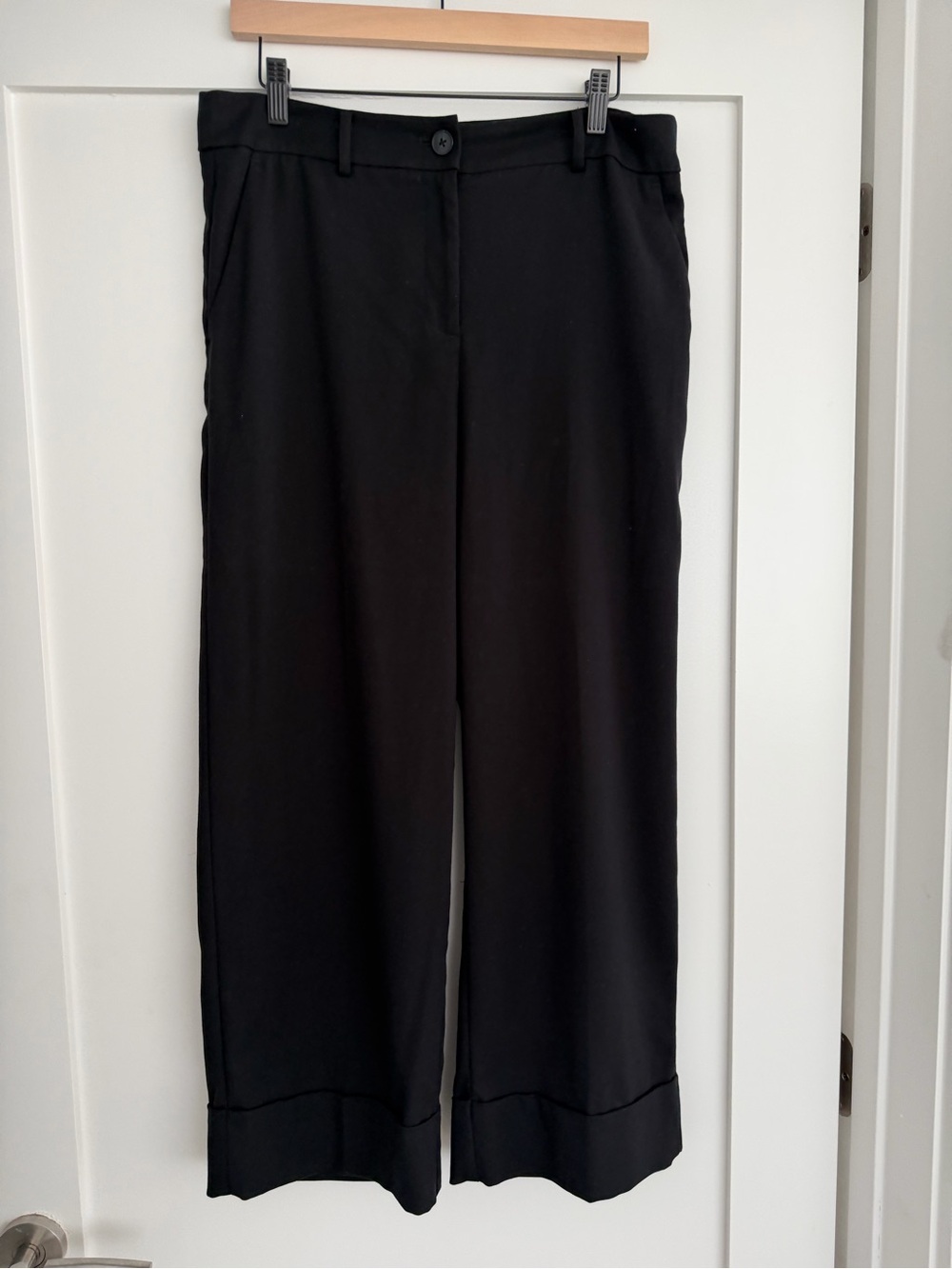 LOFT Black Wide-Leg Cuffed Ankle Dress Pants
